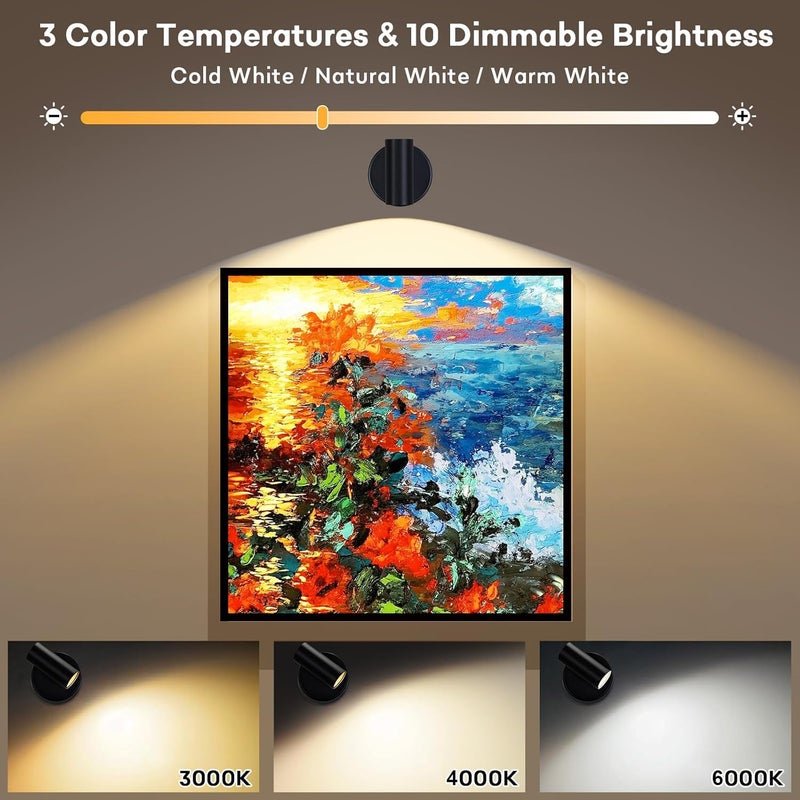 Lightess Spot Lights Indoor 6000mAh Wireless Uplights Indoor Plant Rechargeable Lights with Remote and 3 Color Temperature, Magnetic Spotlights for Painting, Accent Lighting, 2 Pack Black - Image 2